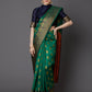Mitera Green & Gold-Toned Silk Blend Woven Design Banarasi Saree | Swadesiicart