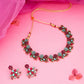 Tehzeeb Creations Luxurious Gold Polished Pink & Sky Blue Colour Diamond Choker Necklace Set With Matching Earrings - Swadesiicart