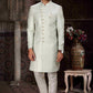 Raivat Ethnic Banarasi Jacquard Woven Work Indo Western Sherwani In Pista Green Colour | Swadesiicart