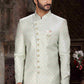 Raivat Ethnic Banarasi Jacquard Woven Work Indo Western Sherwani In Pista Green Colour | Swadesiicart