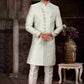 Raivat Ethnic Banarasi Jacquard Woven Work Indo Western Sherwani In Pista Green Colour | Swadesiicart