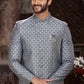 Raivat Ethnic Banarasi Jacquard Woven Work Indo Western Sherwani In Grey Colour | Swadesiicart