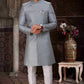 Raivat Ethnic Banarasi Jacquard Woven Work Indo Western Sherwani In Grey Colour | Swadesiicart