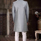 Raivat Ethnic Banarasi Jacquard Woven Work Indo Western Sherwani In Grey Colour | Swadesiicart