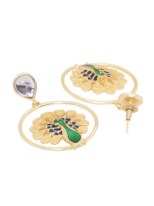 Shoshaa Green Peacock Shaped Drop Earrings | Swadesiicart