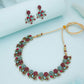 Tehzeeb Creations Luxurious Gold Polished Pink & Sky Blue Colour Diamond Choker Necklace Set With Matching Earrings - Swadesiicart