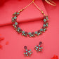 Tehzeeb Creations Luxurious Gold Polished Pink & Sky Blue Colour Diamond Choker Necklace Set With Matching Earrings - Swadesiicart