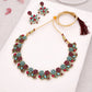 Tehzeeb Creations Luxurious Gold Polished Pink & Sky Blue Colour Diamond Choker Necklace Set With Matching Earrings - Swadesiicart