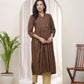Vaasva Brown Boonta Cotton Printed Gathered Kurti - Swadesiicart