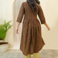 Vaasva Brown Boonta Cotton Printed Gathered Kurti - Swadesiicart