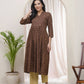 Vaasva Brown Boonta Cotton Printed Gathered Kurti - Swadesiicart