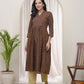 Vaasva Brown Boonta Cotton Printed Gathered Kurti - Swadesiicart