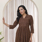 Vaasva Brown Boonta Cotton Printed Gathered Kurti - Swadesiicart