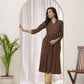 Vaasva Brown Boonta Cotton Printed Gathered Kurti - Swadesiicart