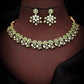 Tehzeeb Creations Luxurious Gold Polished Sea Green Colour Diamond Choker Necklace Set With Matching Earrings - Swadesiicart