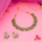 Tehzeeb Creations Luxurious Gold Polished Sea Green Colour Diamond Choker Necklace Set With Matching Earrings - Swadesiicart