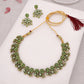 Tehzeeb Creations Luxurious Gold Polished Sea Green Colour Diamond Choker Necklace Set With Matching Earrings - Swadesiicart