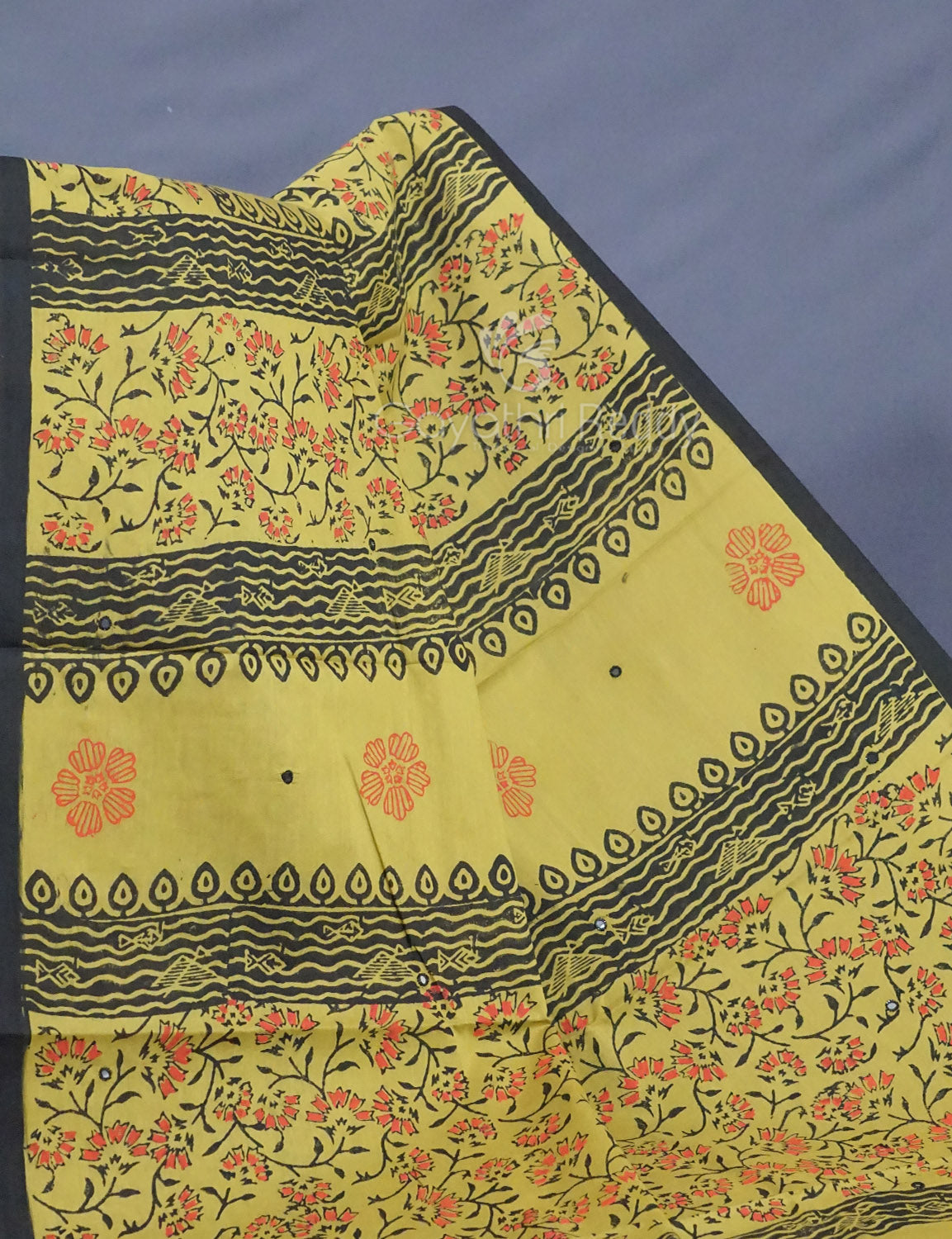 Mehndi Green Colour Block Print With Mirron Embroidered Pure Mulmul Cotton Saree By Gayathri Reddy Designer Studio | Swadesiicart