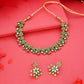 Tehzeeb Creations Luxurious Gold Polished Sea Green Colour Diamond Choker Necklace Set With Matching Earrings - Swadesiicart