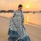 Anaita Blue & White Faux Georgette Readymade Suit with Embroidery & Tassels attached