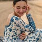 Anaita Blue & White Faux Georgette Readymade Suit with Embroidery & Tassels attached