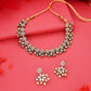 Tehzeeb Creations Luxurious Gold Polished White Colour Diamond Choker Necklace Set With Matching Earrings - Swadesiicart