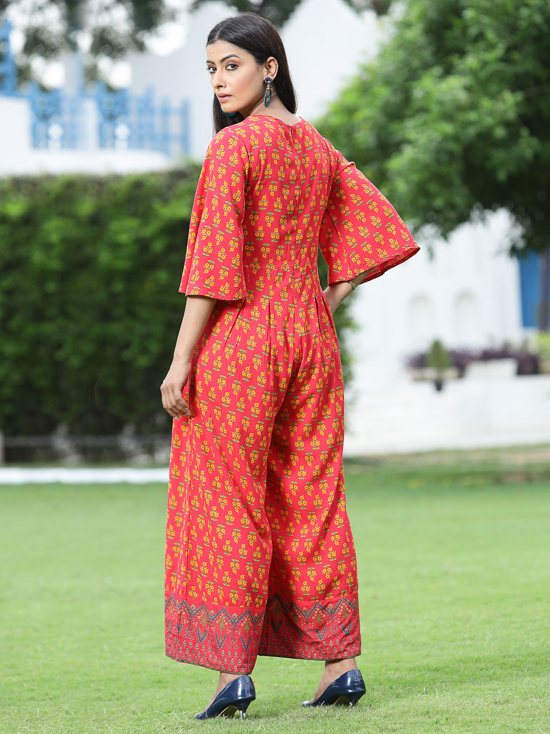 Juniper Women Coral Rayon Printed Regular Jumpsuit - Swadesiicart
