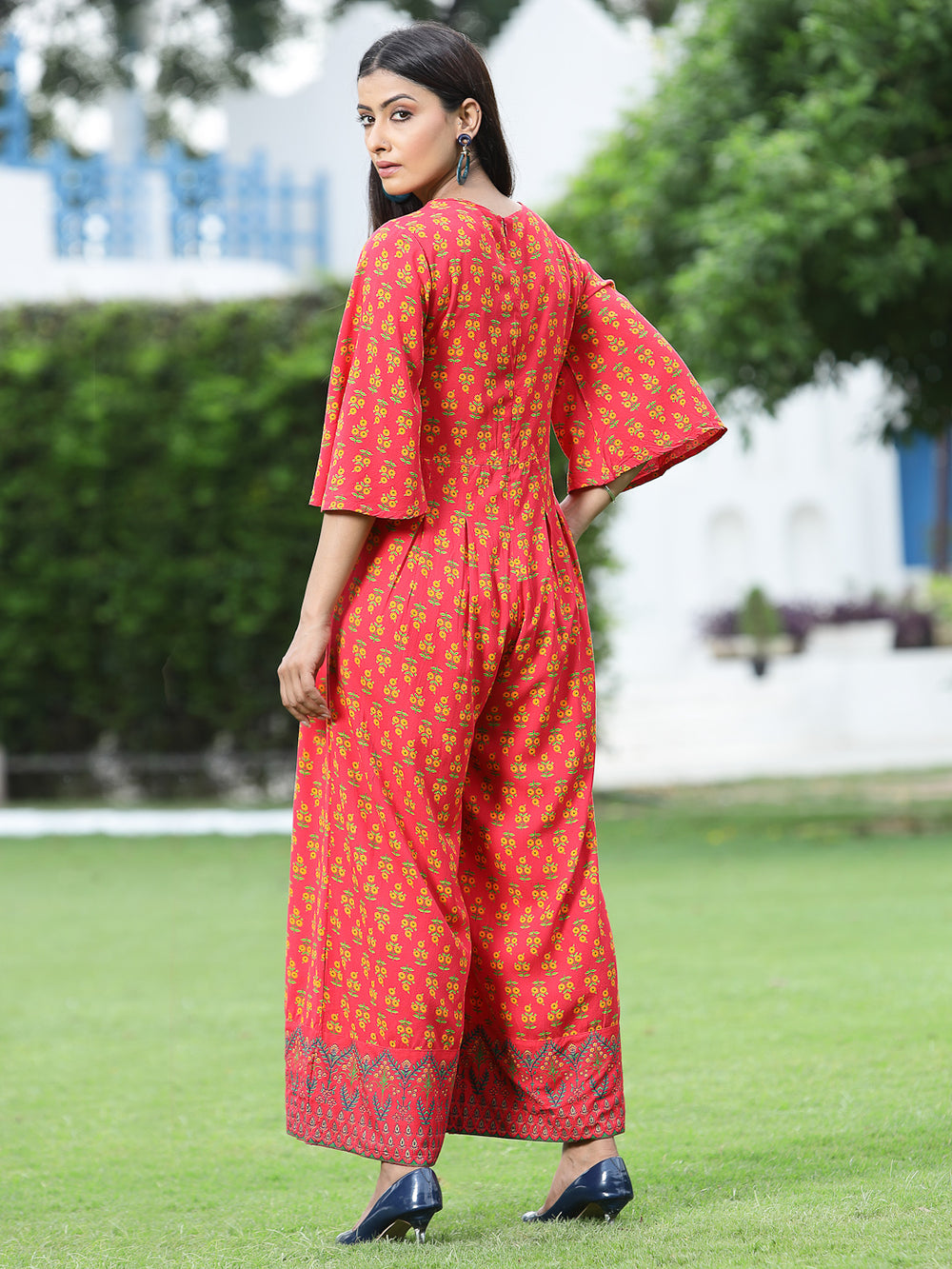 Juniper Women`s Coral Rayon Printed Regular Jumpsuit - Swadesiicart