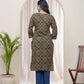 Vaasva Blue Ajrakh Cotton Printed Gathered Kurti - Swadesiicart