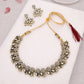 Tehzeeb Creations Luxurious Gold Polished White Colour Diamond Choker Necklace Set With Matching Earrings - Swadesiicart