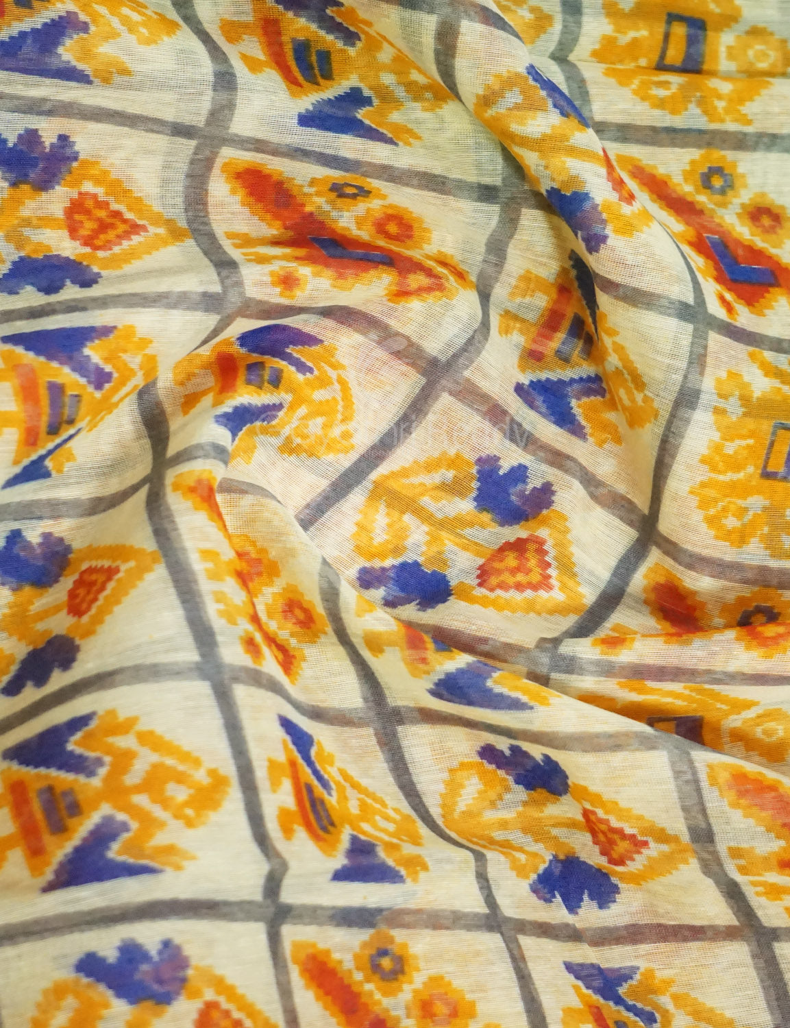 Shades of Cream Colour And Orange Blouse Patola Design Semi Chanderi Saree By Gayathri Reddy Designer Studio | Swadesiicart
