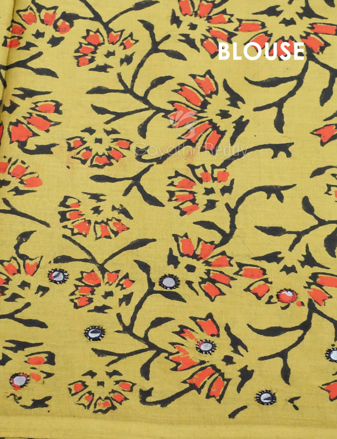 Mehndi Green Colour Block Print With Mirron Embroidered Pure Mulmul Cotton Saree By Gayathri Reddy Designer Studio | Swadesiicart