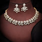 Tehzeeb Creations Luxurious Gold Polished White Colour Diamond Choker Necklace Set With Matching Earrings - Swadesiicart