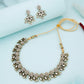 Tehzeeb Creations Luxurious Gold Polished White Colour Diamond Choker Necklace Set With Matching Earrings - Swadesiicart