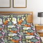KLOTTHE Grey & Orange Cartoon Character Printed 300 TC King Bedsheet With 2 Pillow covers - Swadesiicart