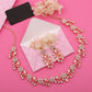 Tehzeeb Creations Brass, Stone, Crystal, Stainless Steel Gold-Polished Pink Jewel Set - Swadesiicart