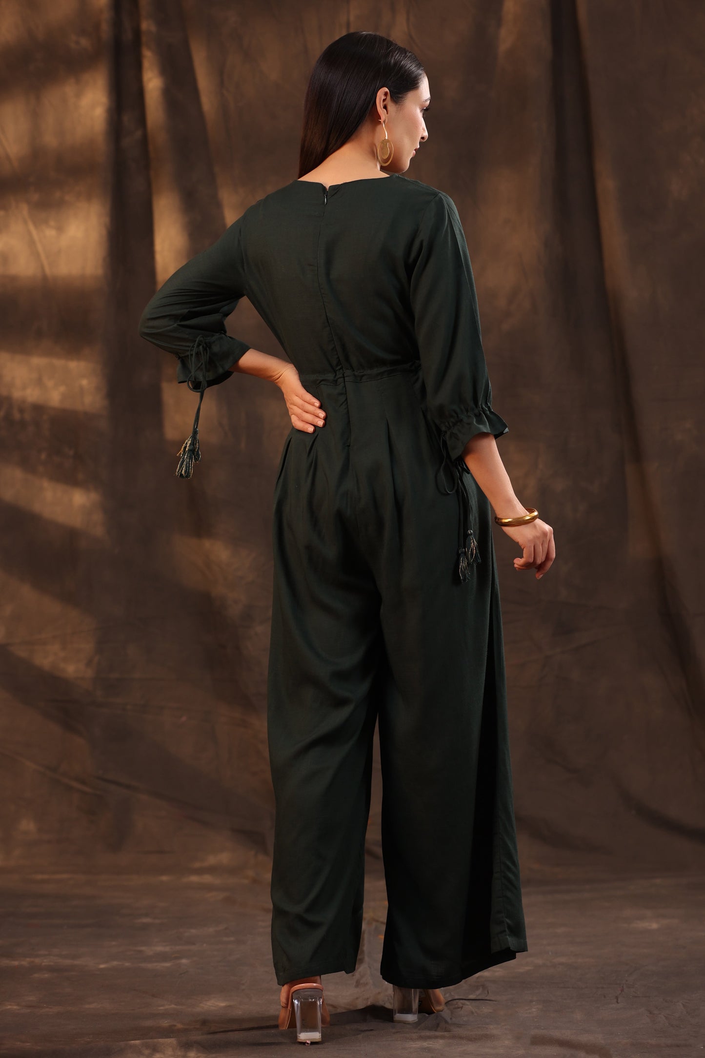 Juniper Women Jadegreen Rayon Slub Embroidered Regular Jumpsuit - Swadesiicart