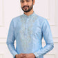 Raivat Ethnic Art Banarasi Silk Thread Work Kurta Pajama In Sky Blue Colour | Swadesiicart