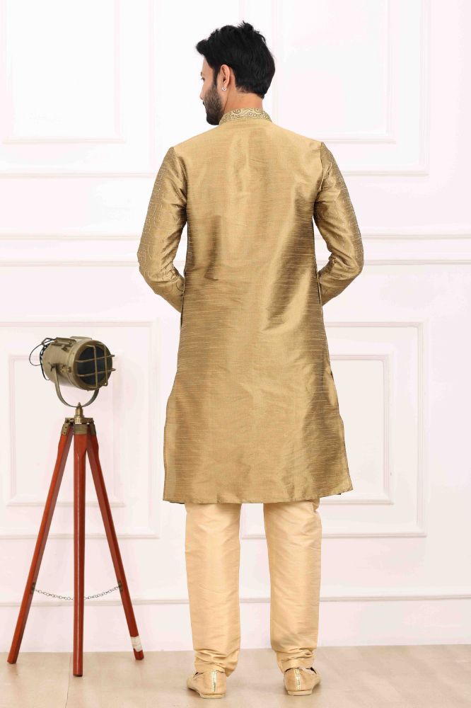 Raivat Ethnic Art Banarasi Silk Thread Work Kurta Pajama In Beige Colour | Swadesiicart