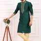 Raivat Ethnic Art Banarasi Silk Thread Work Kurta Pajama In Green Colour | Swadesiicart