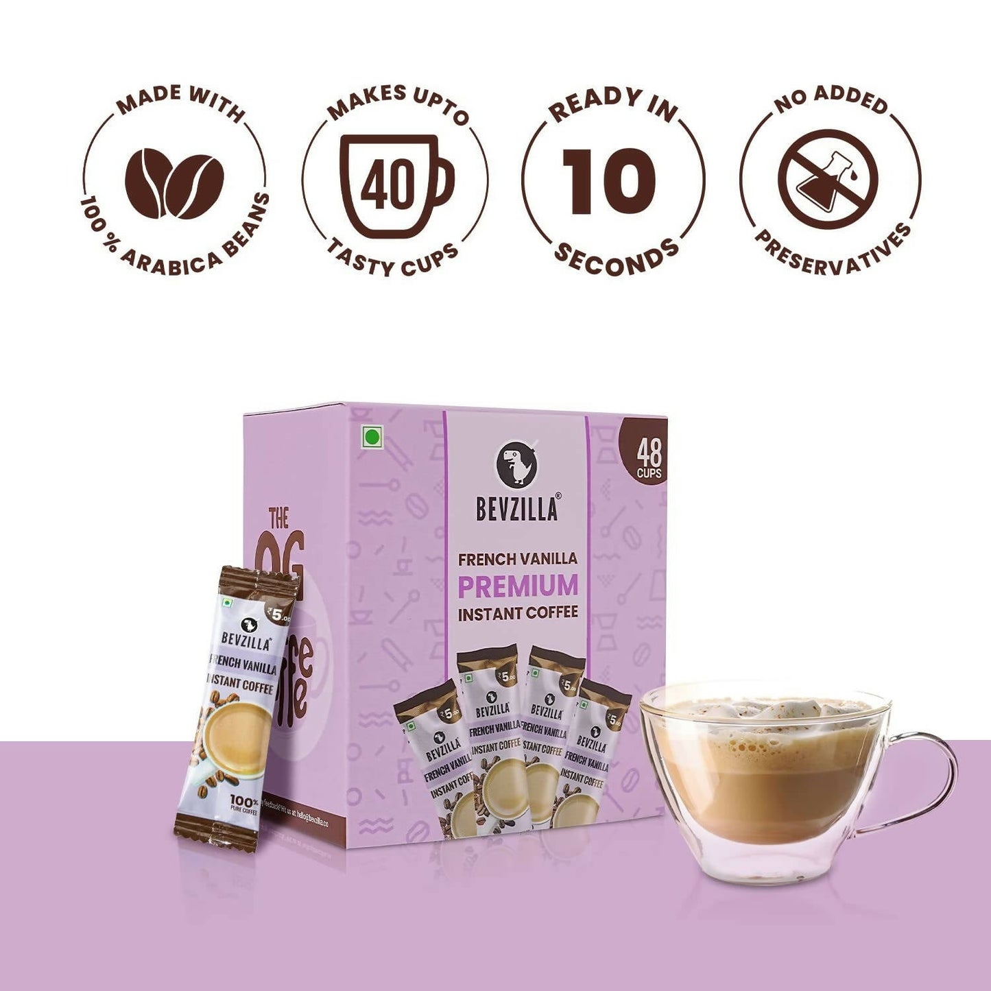 Bevzilla Instant Coffee Powder Sachets (French Vanilla) | Swadesiicart