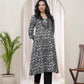 Vaasva Black Floral Cotton Printed Gathered Kurti - Swadesiicart