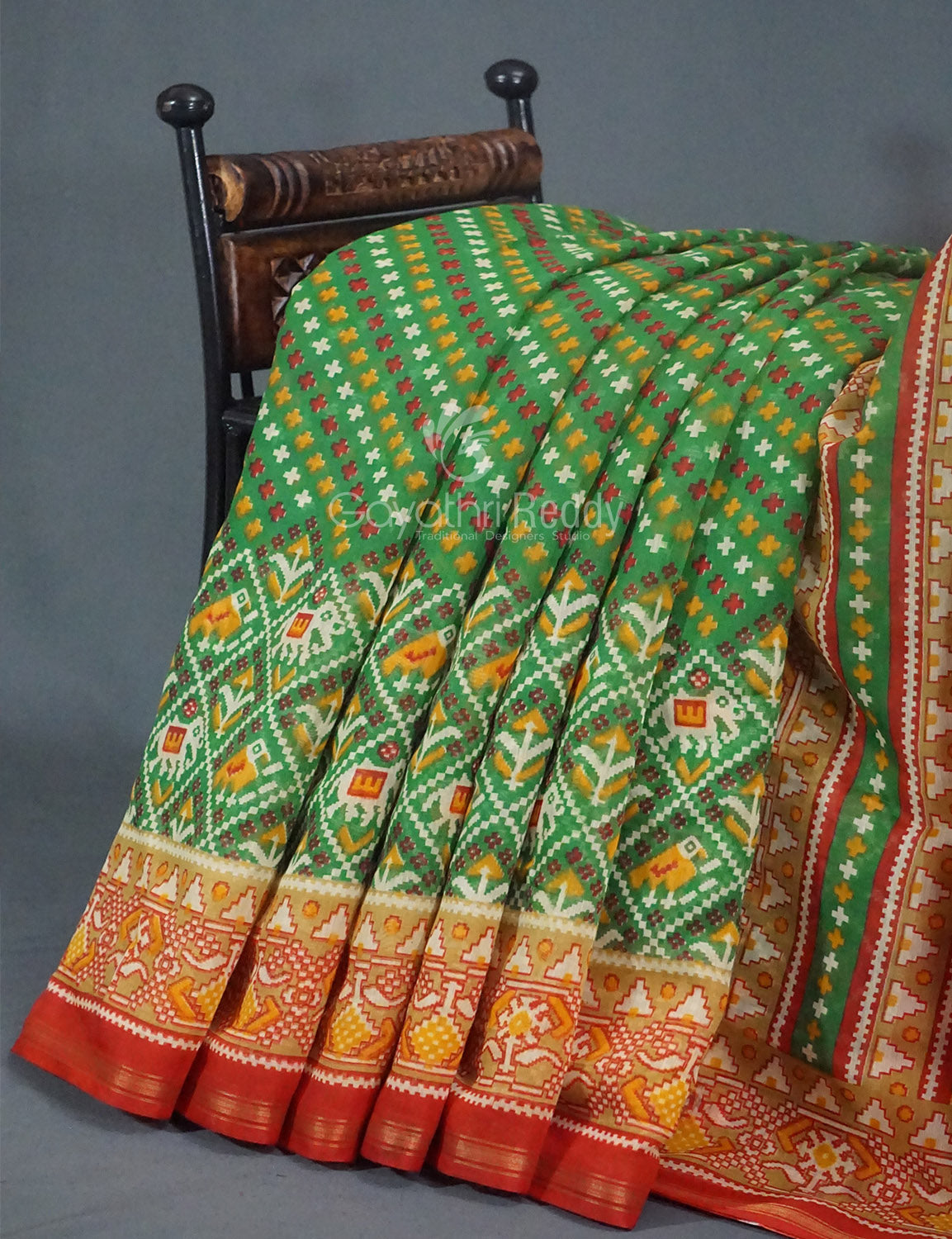 Shades of Parrot Green Bandhni Design Semi Chanderi Saree By Gayathri Reddy Designer Studio | Swadesiicart
