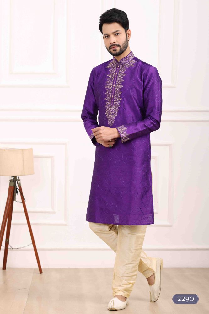 Raivat Ethnic Art Banarasi Silk Thread Work Kurta Pajama In Purple Colour | Swadesiicart