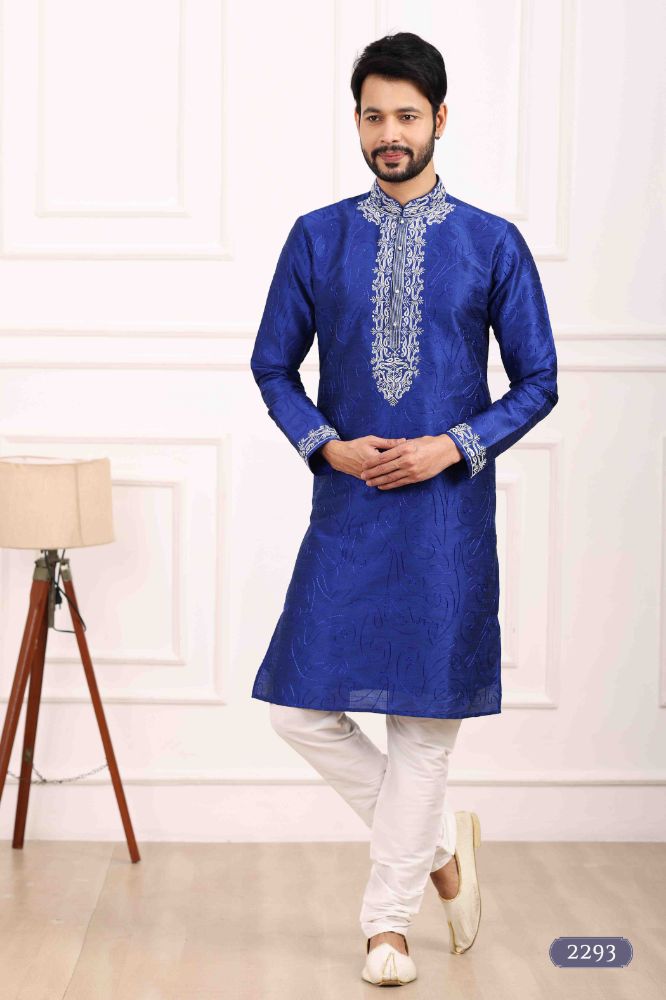 Raivat Ethnic Art Banarasi Silk Thread Work Kurta Pajama In Blue Colour | Swadesiicart