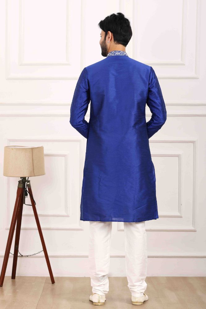 Raivat Ethnic Art Banarasi Silk Thread Work Kurta Pajama In Blue Colour | Swadesiicart