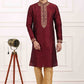 Raivat Ethnic Art Banarasi Silk Thread Work Kurta Pajama In Wine Colour | Swadesiicart