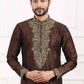Raivat Ethnic Art Banarasi Silk Thread Work Kurta Pajama In Brown Colour | Swadesiicart