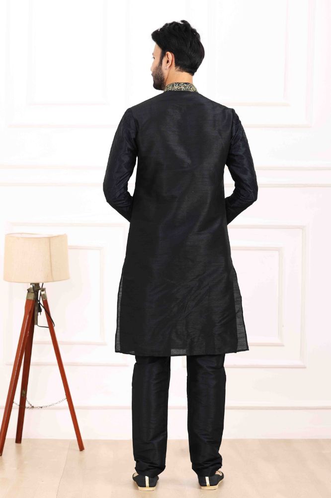 Raivat Ethnic Art Banarasi Silk Thread Work Kurta Pajama In Black Colour | Swadesiicart