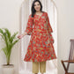 Vaasva Women Red Cotton Angrakha Kurta - Swadesiicart